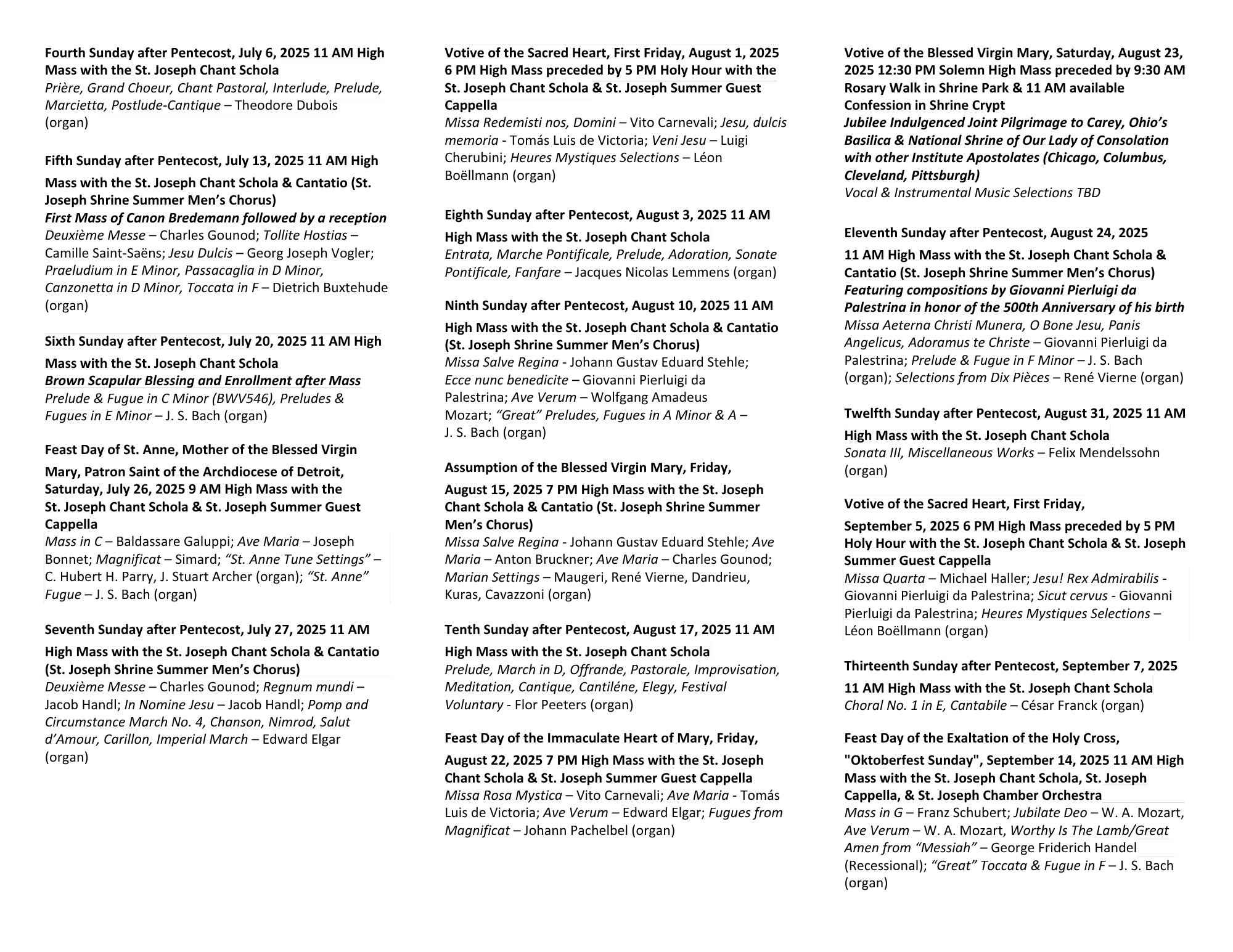 Sacred Music Schedule