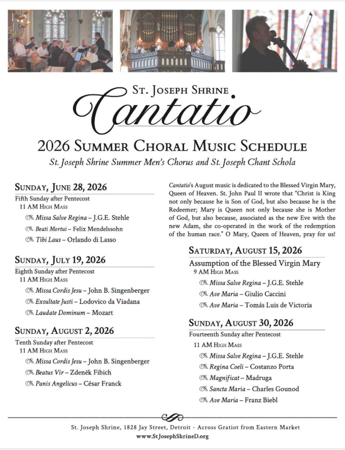 Cantatio Summer Schedule