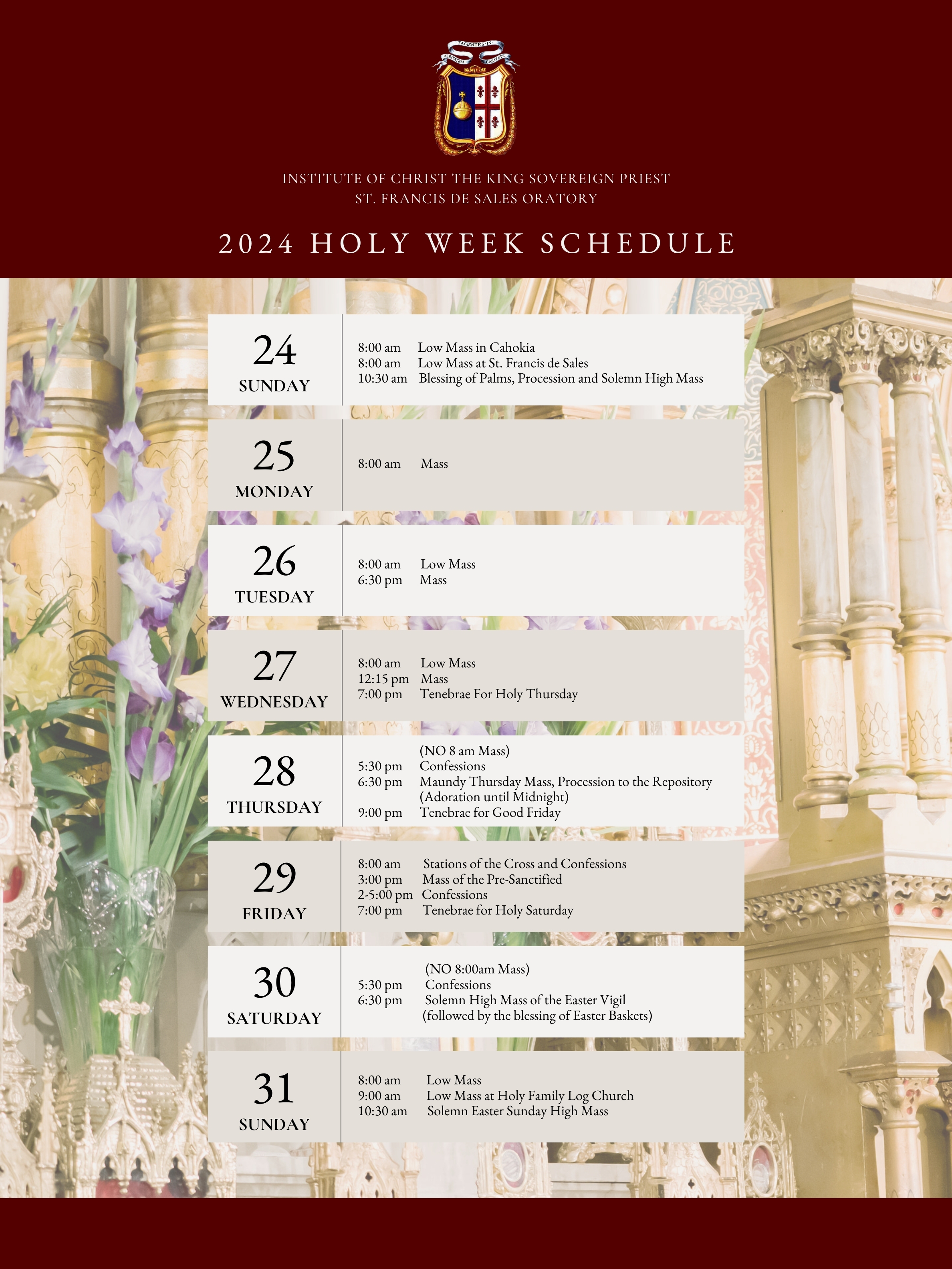 2024 Holy Week Schedule 18x24